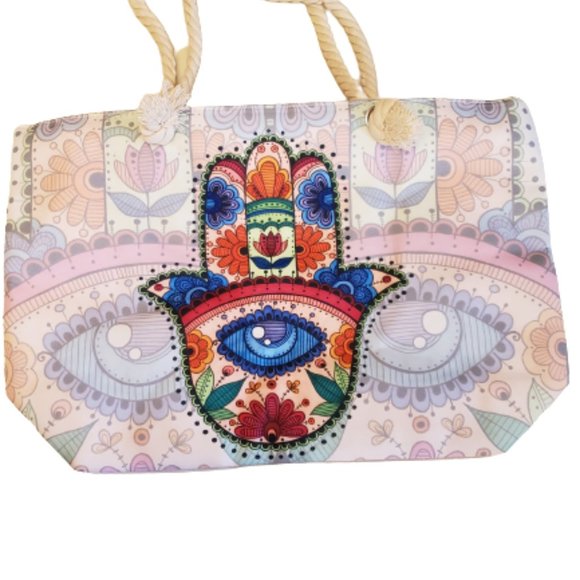 Handbags - Evil Eye Canvas Beach Bag Tote